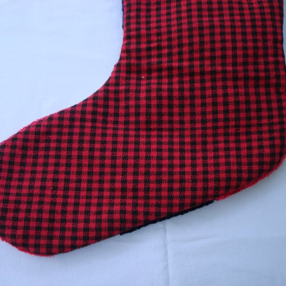 Nice 18" Stocking Farmhouse Patchwork Christmas Embellished Buffalo Check Fabric - Picture 8 of 14